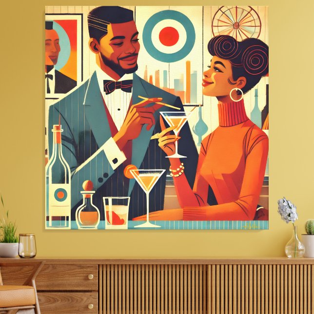 Impressão Em Tela Mid Century Cocktail Party Couples - Soirée Hosts (Insitu(Sala de estar))