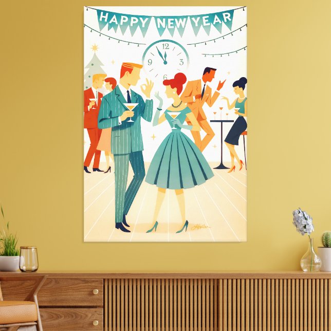 Impressão Em Tela Mid Century Happy New Year The Martini Dance (Insitu(Sala de estar))