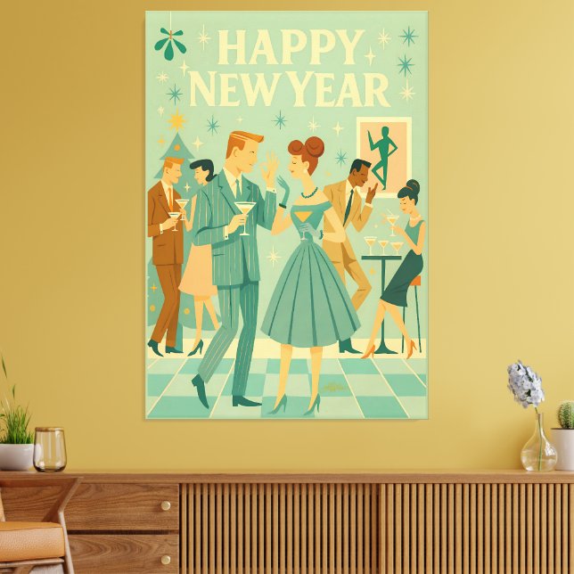 Impressão Em Tela Mid Century Happy New Year The Martini Dance (Insitu(Sala de estar))