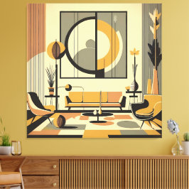 Impressão Em Tela Mid Century Interior Design Autumn Hues Livingroom