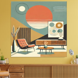 Impressão Em Tela Mid Century Interior Design Sunrise Livingroom
