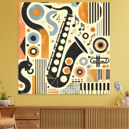 Impressão Em Tela Mid Century Jazz Age Minimalist Art Saxophone