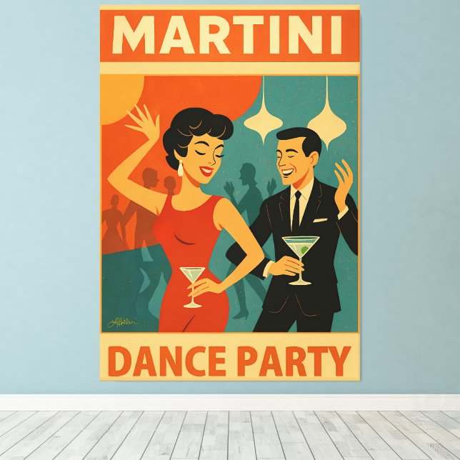 Impressão Em Tela Mid Century Martini Dance Party (Insitu(piso de madeira))