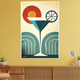 Impressão Em Tela Mid Century Modern Art Mountain Sunrise Martini