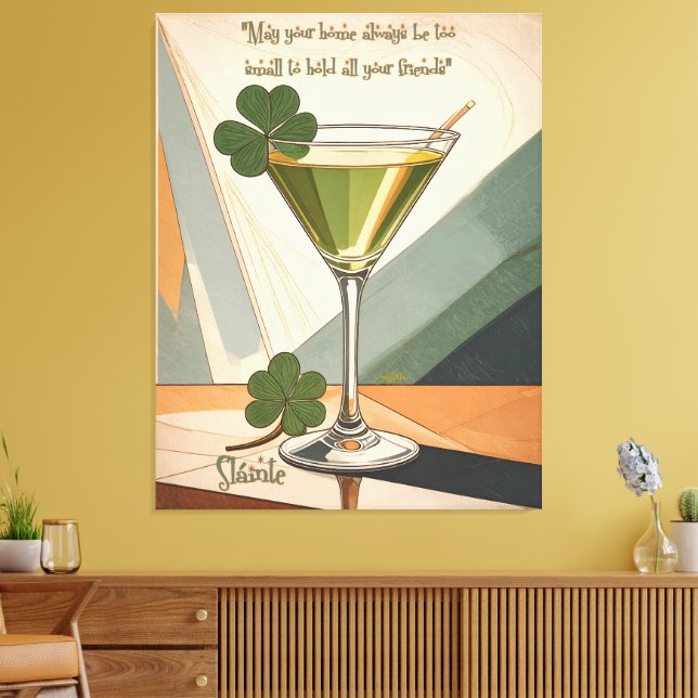 Impressão Em Tela Mid Century Modern Art Shamrock Martini Sláinte!  (Insitu(Sala de estar))