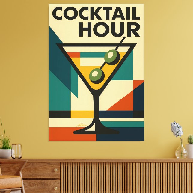 Impressão Em Tela Mid Century Modern Bauhaus Cocktail Hour Martini (Insitu(Sala de estar))