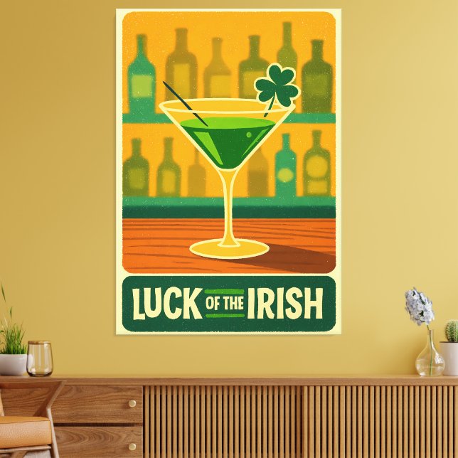 Impressão Em Tela Mid Century St. Patrick's Shamrock Martini Art (Insitu(Sala de estar))