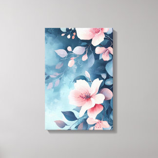 Impressão Em Tela Midnight Bloom: Blush on Indigo Print