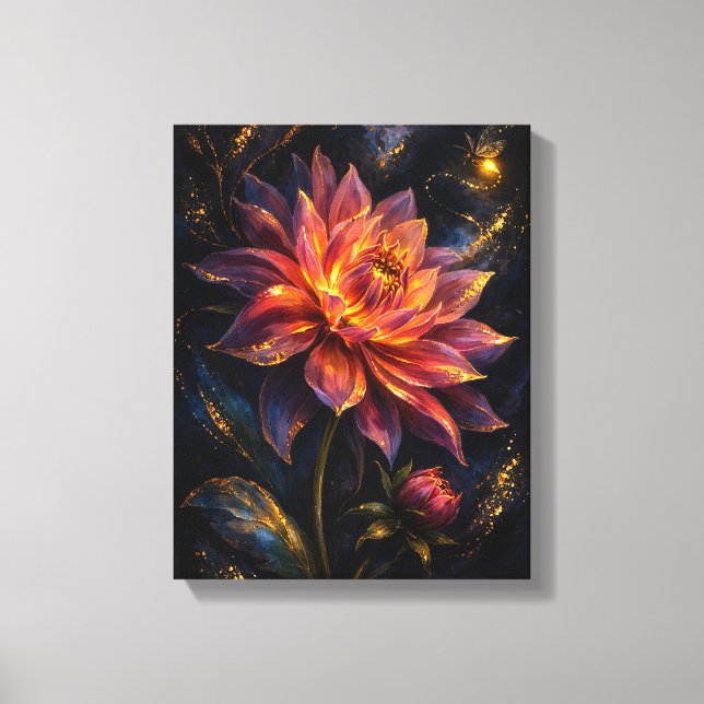 Impressão Em Tela Midnight Botanica Ember Dahlia Moody Indigo Floral (Frente)