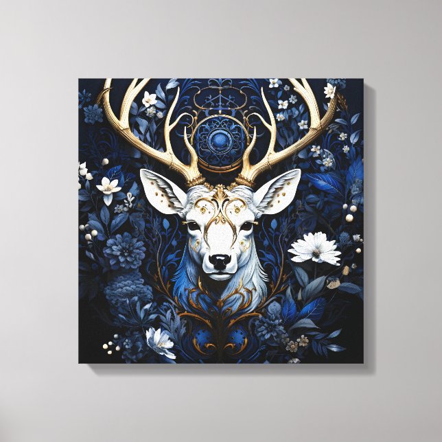 Impressão Em Tela Midnight Celestial Floral Gothic Deer  (Frente)