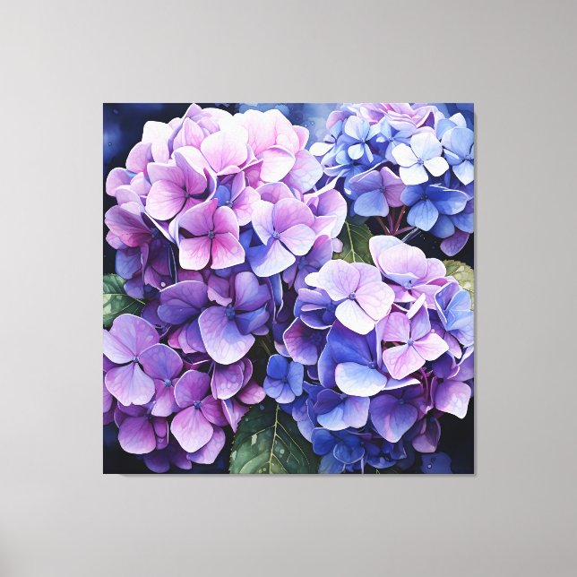 Impressão Em Tela Midnight Garden Violet Hydrangea Watercolor (Frente)