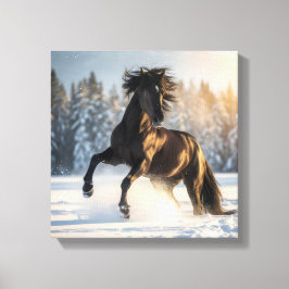 Impressão Em Tela Midnight Majesty – Black Stallion in Winter Snow