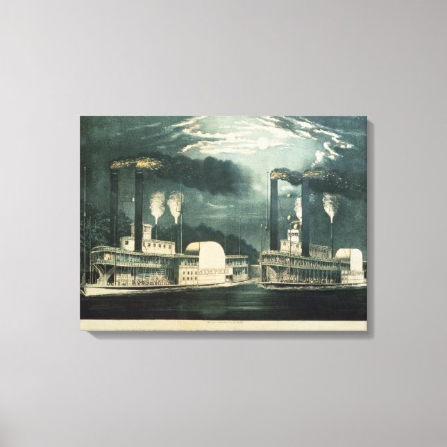 Impressão Em Tela Midnight Race no Mississippi, 1875 (Frente)