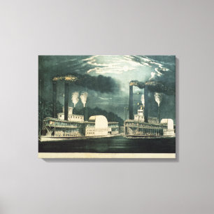 Impressão Em Tela Midnight Race no Mississippi, 1875