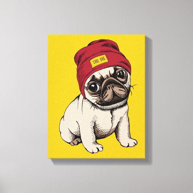 Impressão Em Tela Mini Pug Hipster Puppy (Frente)