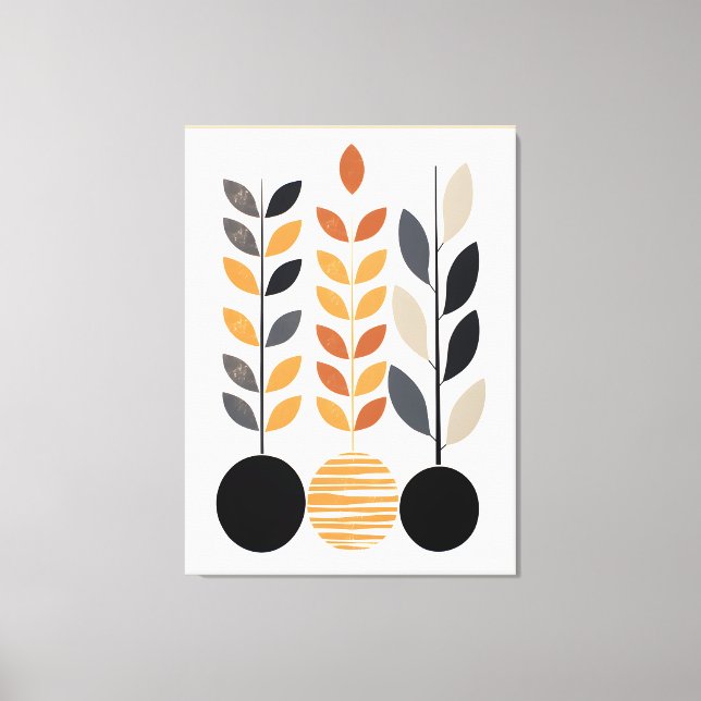 Impressão Em Tela Minimalismo geométrico: Folhas na Abstrato (Frente)