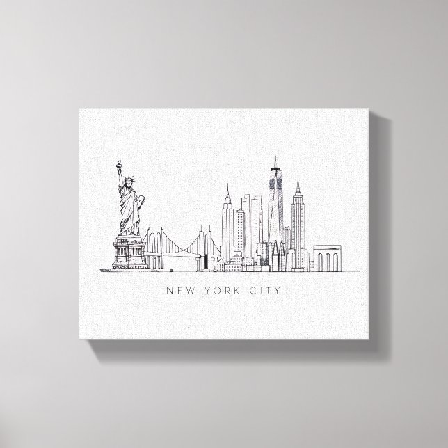Impressão Em Tela Minimalist New York City Skyline Line Art (Frente)