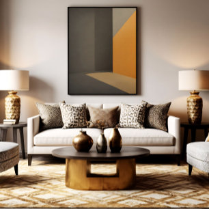 Impressão Em Tela Minimalista Abstrato Laranja e Cinza