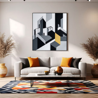Impressão Em Tela Minimalista Geométrico Preto e Branco