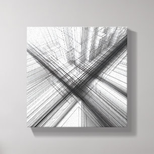 Impressão Em Tela Minimalista Moderno Urbano Wireframe - Abstrato 3D