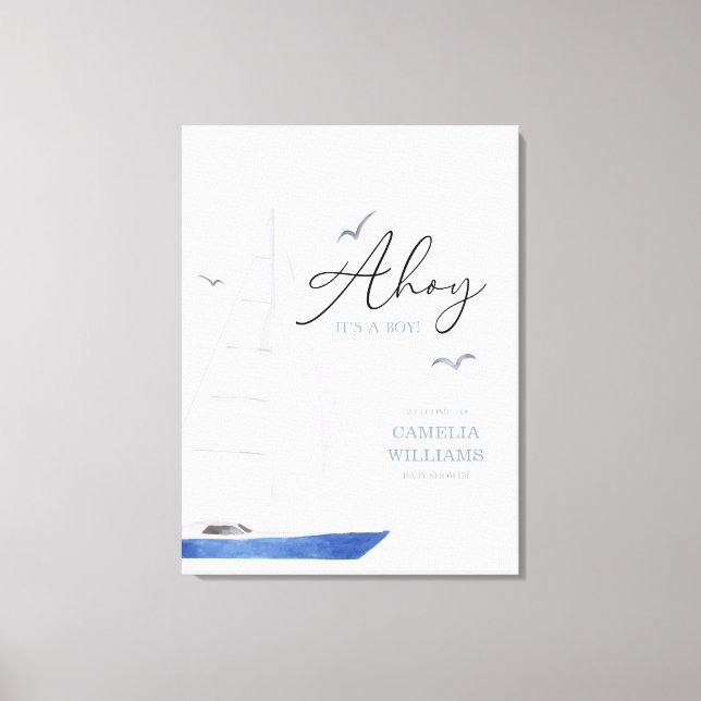 Impressão Em Tela Mínimo Náutico Chá de fraldas Ahoy Boy (Frente)