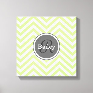 Impressão Em Tela Mint Green Chevron Monograma