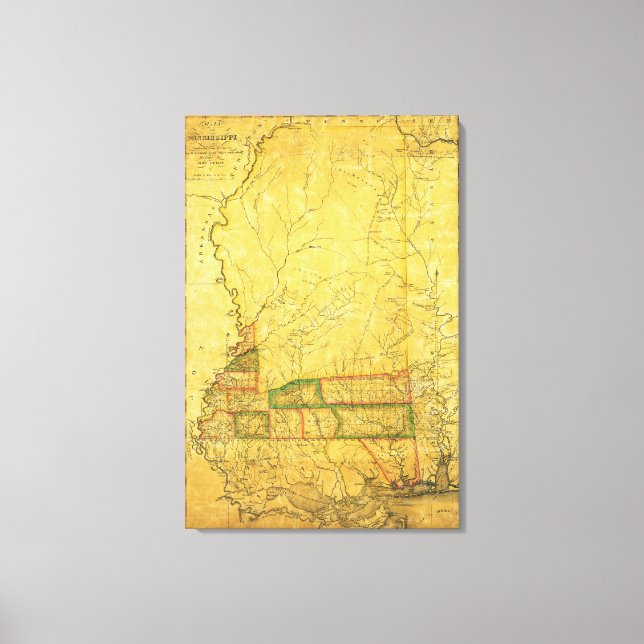Impressão Em Tela MississippiPanorâmica MapMississippi (Frente)