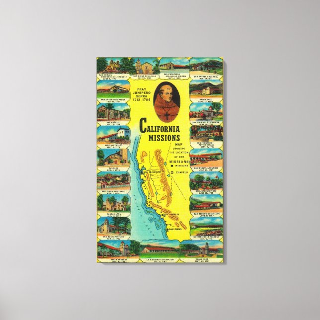 Impressão Em Tela Missões Espanholas da Califórnia mostrando (Frente)