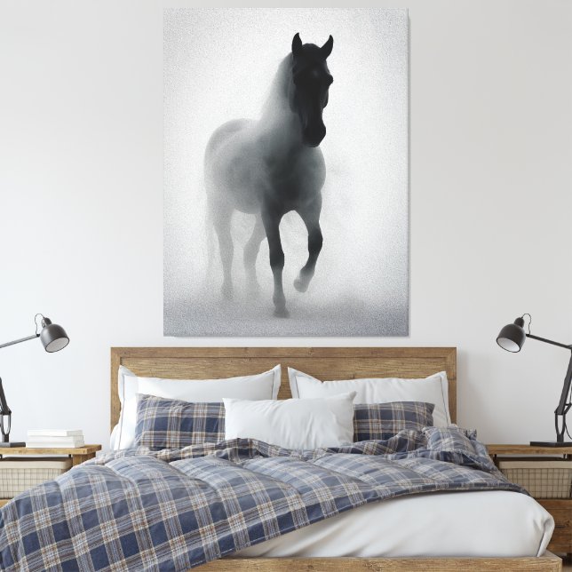 Impressão Em Tela Misterioso Cavalo Negro Emergente de Mist (Insitu(Quarto))