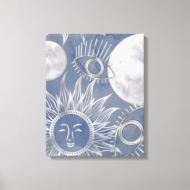 Impressão Em Tela Mística Solar | Lua azul-poeirenta Estrelas dourad (Frente)