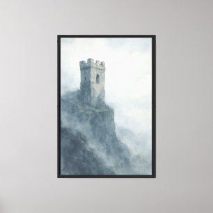 Impressão Em Tela Misty Cliffside Watchtower Watercolor