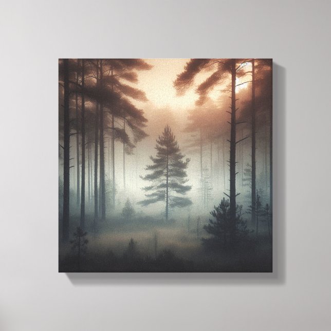 Impressão Em Tela Misty Forest Landscape Wall Art, Tranquil Nature  (Frente)