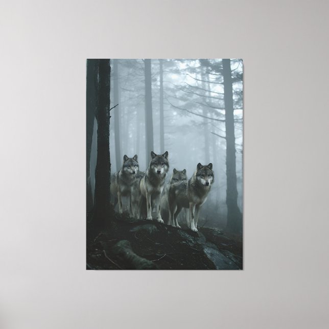 Impressão Em Tela Misty Forest Wolf Pack (Frente)
