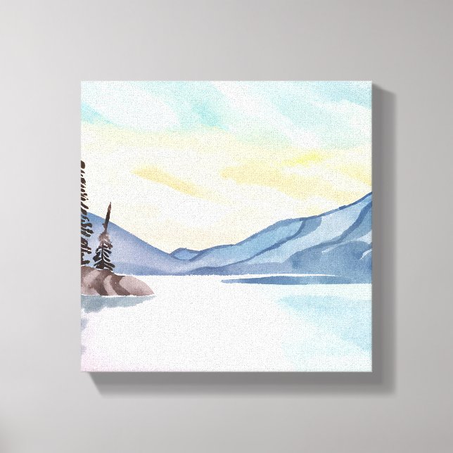 Impressão Em Tela Misty Mountain | Lago Tahoe Watercolor (Frente)