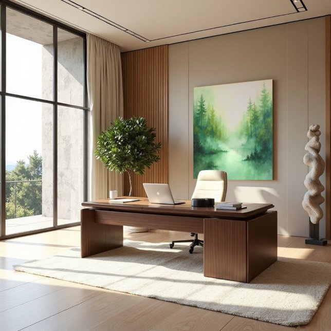 Impressão Em Tela Misty Sage Abstrato - Moderno orgânico (Misty Sage Art. Tranquil serenity for the modern space.)