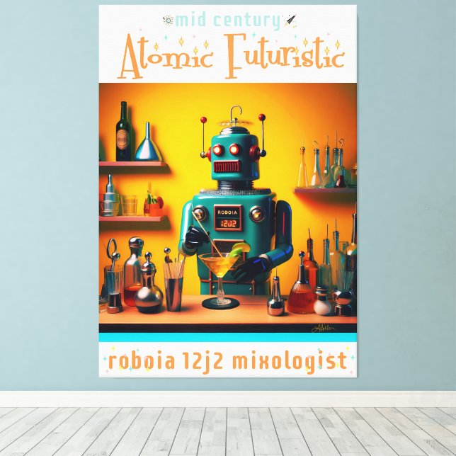 Impressão Em Tela Mixologista de Robô Retro-Futurístico ROBIA 12J2 (Insitu(piso de madeira))