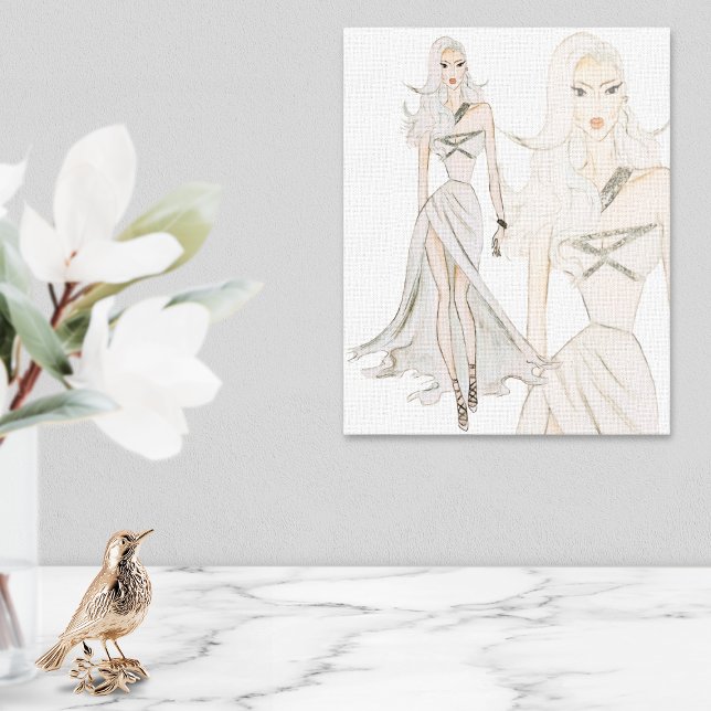 Impressão Em Tela Modelo de Moda de Voga de Aquarela (Criador carregado)