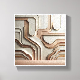 Impressão Em Tela Modern 3D Geometric Paths Abstract - Luxury Cream 
