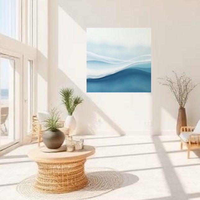 Impressão Em Tela Modern Abstract Blue Calm Serene Waves (Modern Abstract Calm serene blue waves beach landscape)