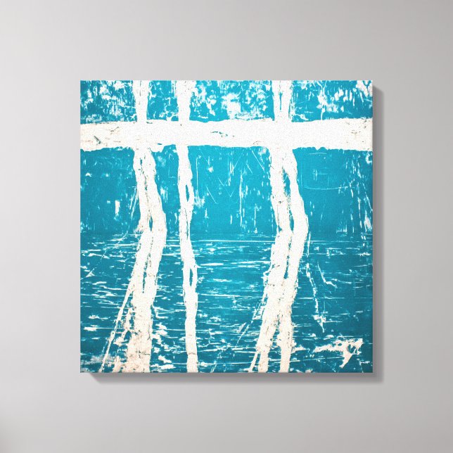 Impressão Em Tela Modern Abstract Expressionism Textured Blue White (Frente)