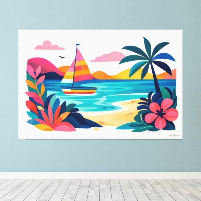 Impressão Em Tela Modern retro beach scene 01 (Insitu(piso de madeira))