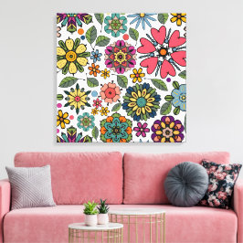 Impressão Em Tela Modern Retro Floral Drawing Seamless Pattern Art
