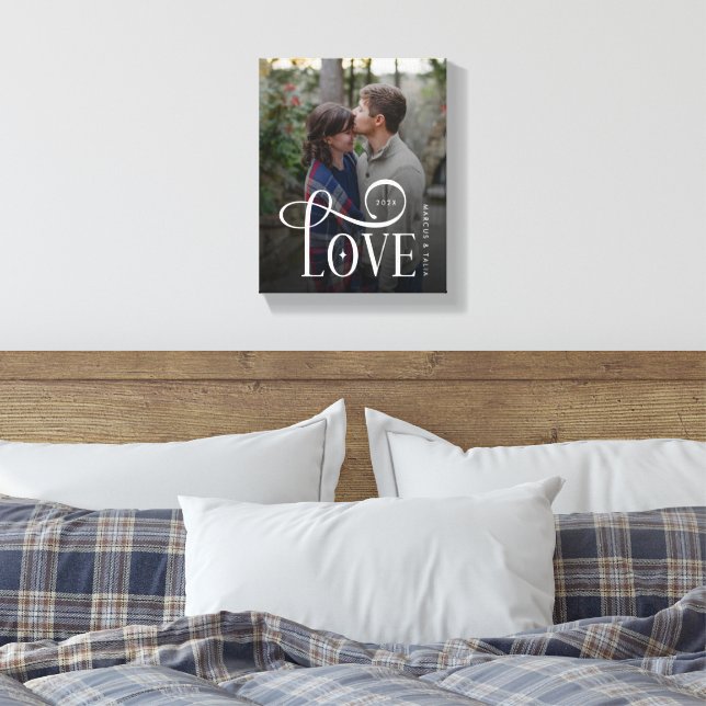 Impressão Em Tela Modern Script Love Custom Engaged Couples Photo (Insitu(Quarto))