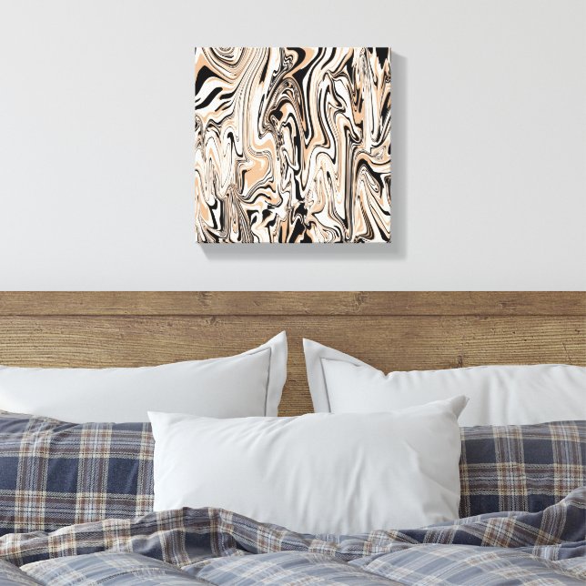 Impressão Em Tela Modern Swirls Watercolor Brown Black Pattern   (Insitu(Quarto))