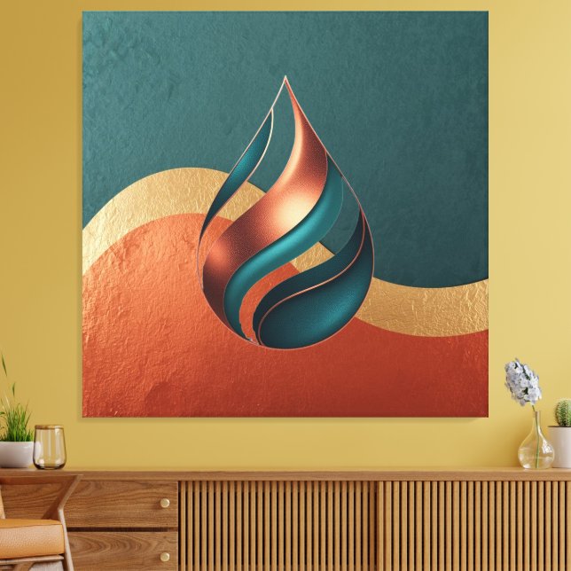 Impressão Em Tela Modern Teardrop Wave Teal Copper Gold (Insitu(Sala de estar))