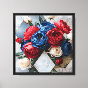 Impressão Em Tela Moderna rosa vermelha e azul minimalista elegante