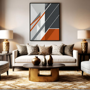 Impressão Em Tela Moderno Abstrato Ferrugem Laranja Cinza