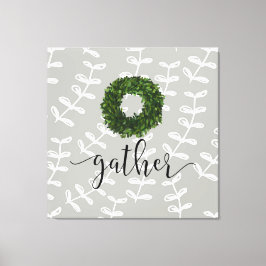 Impressão Em Tela Moderno Farmhouse "Gather" Script Boxwood Wreath