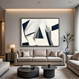 Impressão Em Tela Moderno Geométrico Abstrato Azul Marinho e Branco