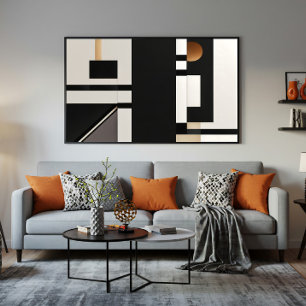 Impressão Em Tela Moderno Geométrico Abstrato Preto e Dourado